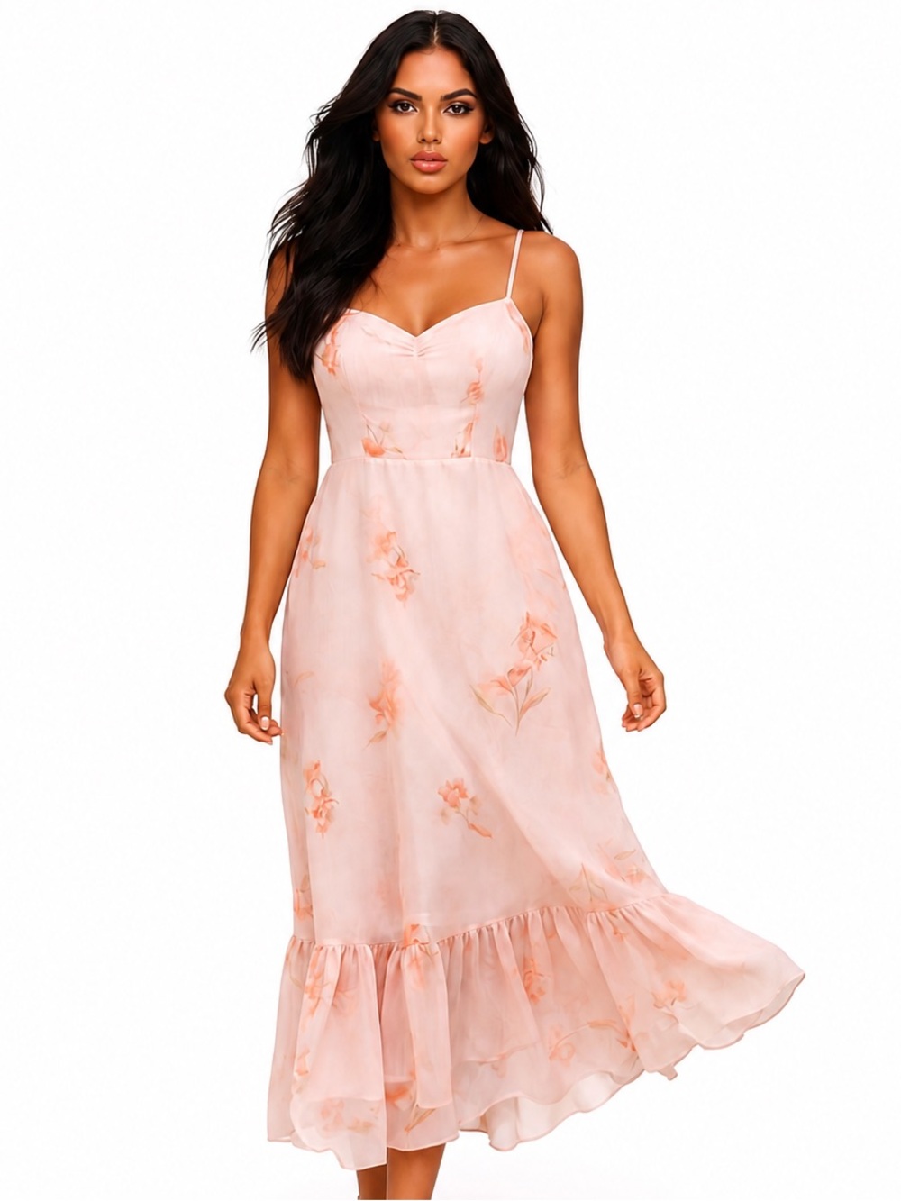 AW Bridal Blush Pink Floral Dress Size 2 Wedding Guest Bridesmaid Chiffon NWOT